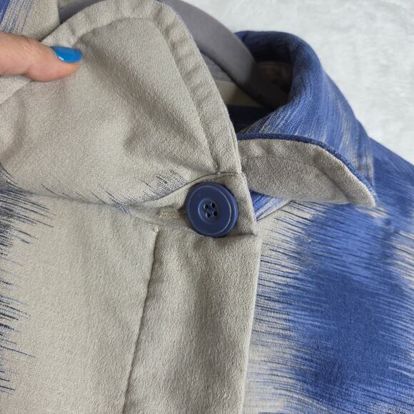 Anthropologie Elevenses sz8 Vintage Trench Blue Pink OffWhite Abstract Babydoll - Picture 8 of 15